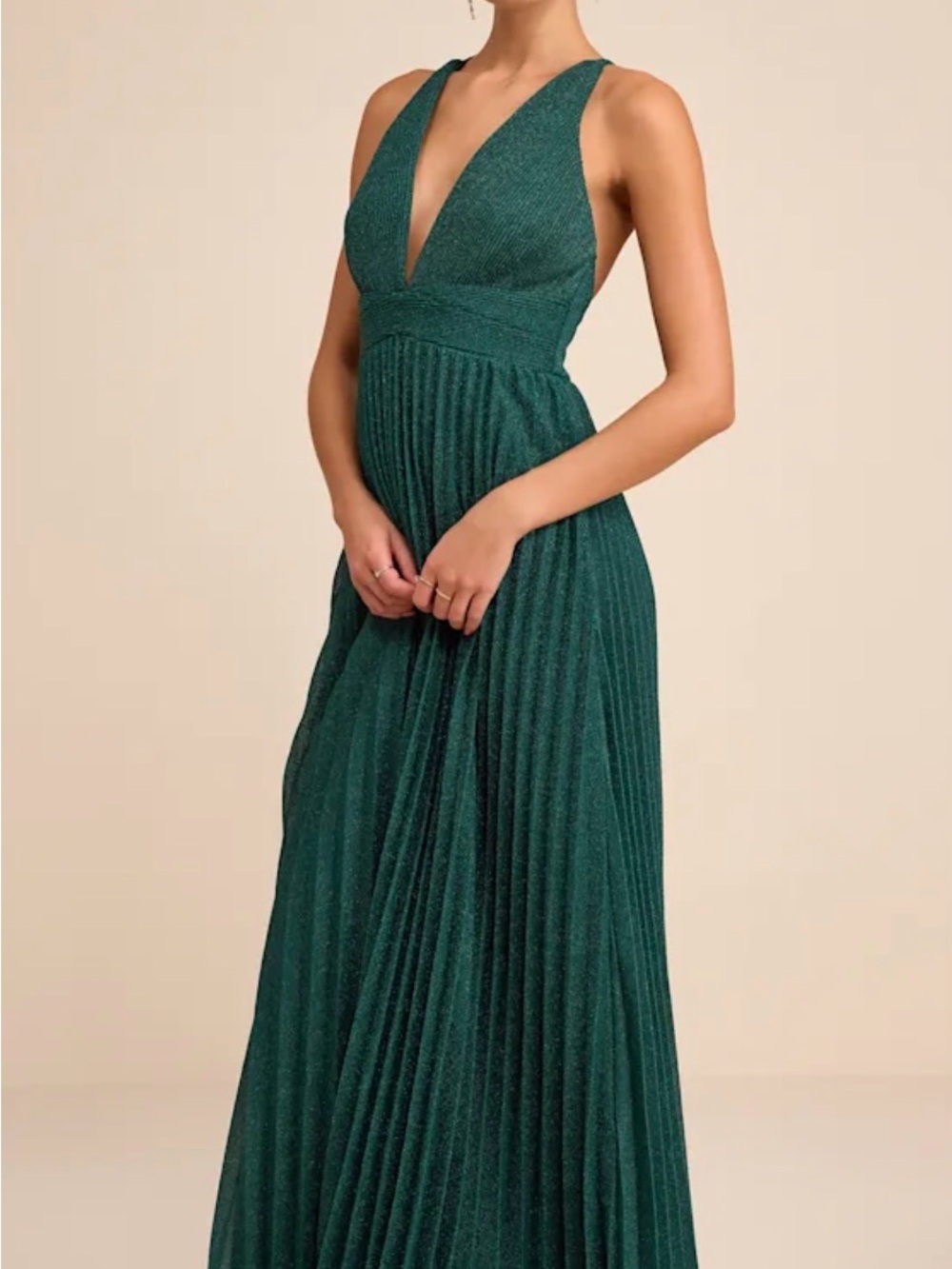Emerald Green Plunge V-Neck Evening Dress